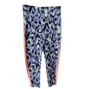 Aerie XL Chill Play Move Blue Leopard Print Cropped Leggings Pink Sides Mob Wife